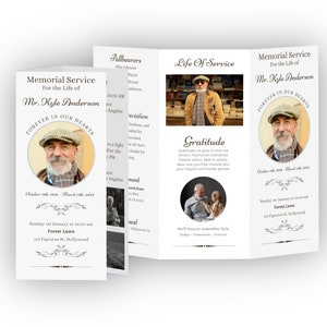 Simple Tri Fold Funeral Program Template -  Instant Download, Editable with Canva
