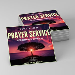 Editable Church Prayer Service Invitation Template | Beautifully Designed on Canva  | Customize and Print | Measures 5.5&quot; X 5.5&quot;