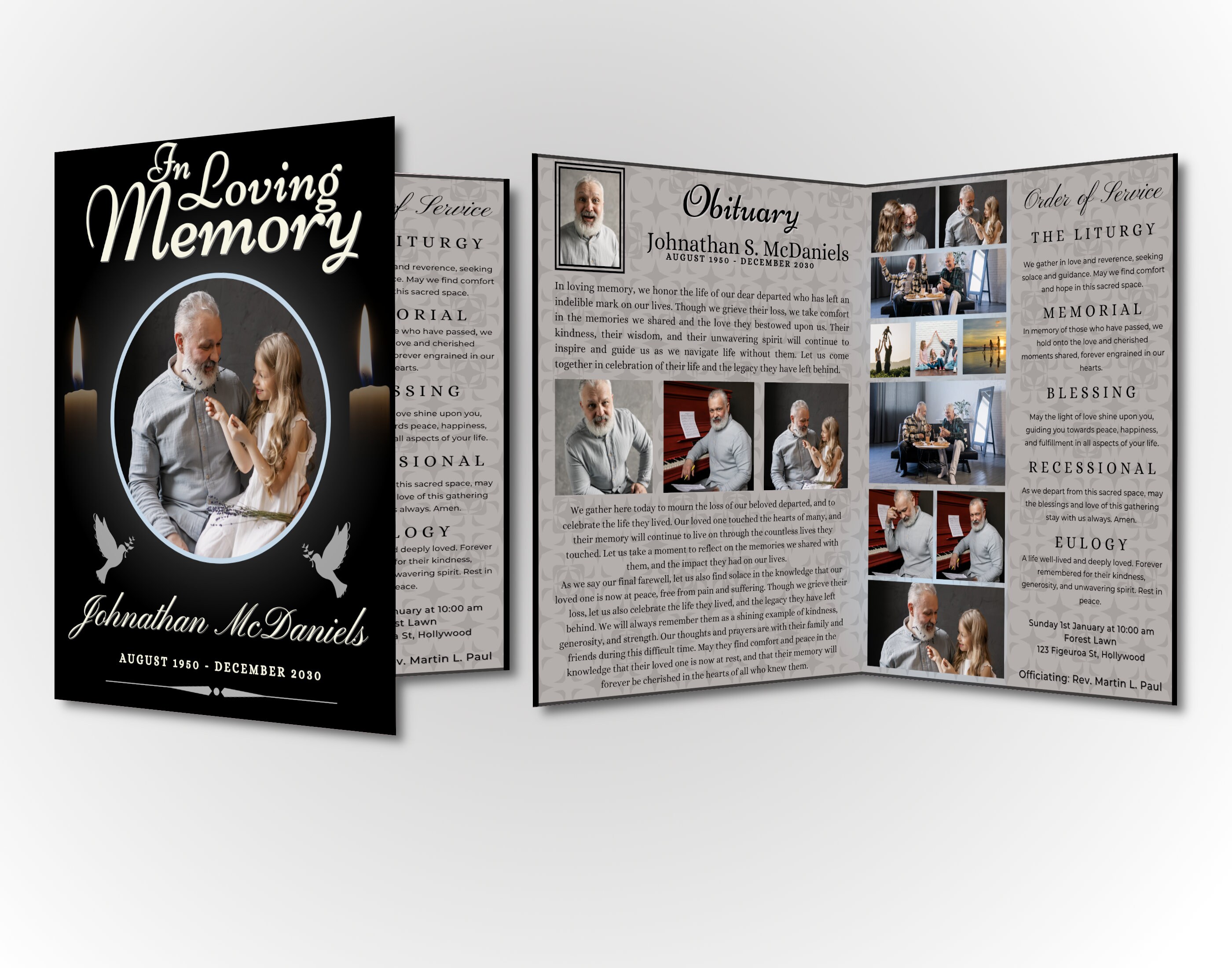 4page Funeral Program Template Personalized Tribute Obituary