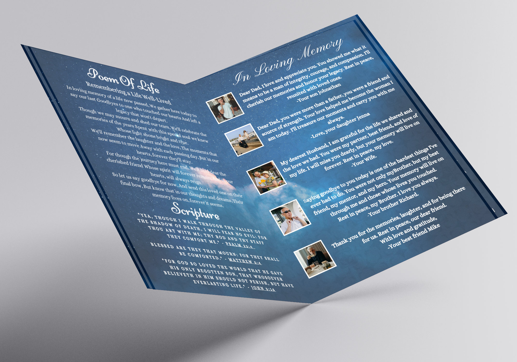 8 Page Funeral Program Bi-fold Brochure Obituary Template Design Self ...