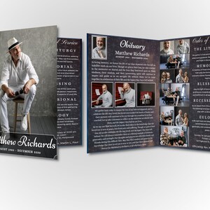 Funeral Program Bi-Fold Brochure - Full Image Obituary Template Design -Self Edit In Canva - Print Size 17&quot; x 11&quot;  / Folds to 8.5&quot; x 11&quot;