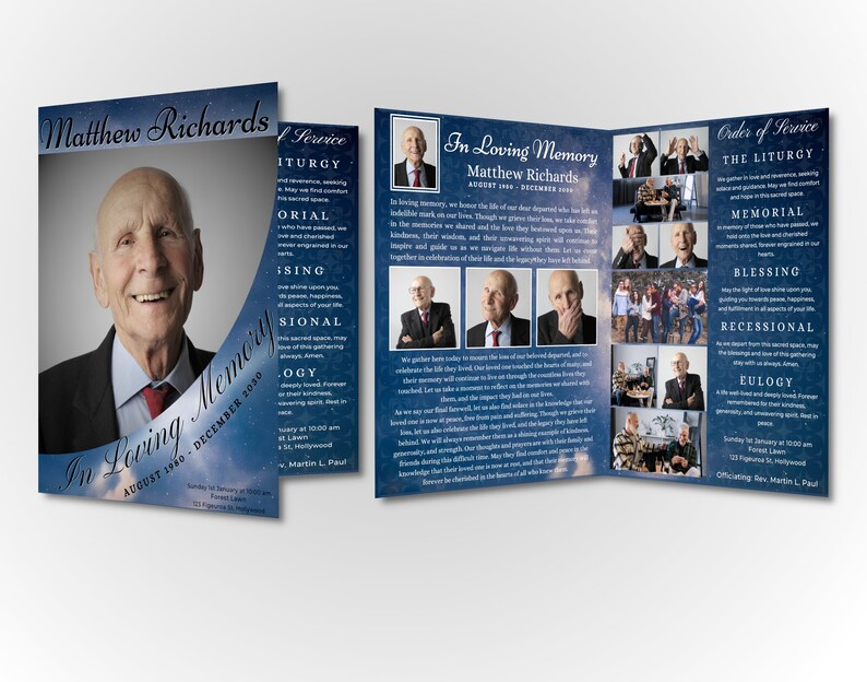 Funeral Program Bifold Brochure Keepsake Obituary Template Design self