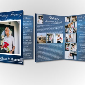 Funeral Program Bi-Fold Brochure -Night Sky Obituary Template Design - Self Editable In Canva - Print Size 17&quot; x 11&quot;  / Folds to 8.5&quot; x 11&quot;