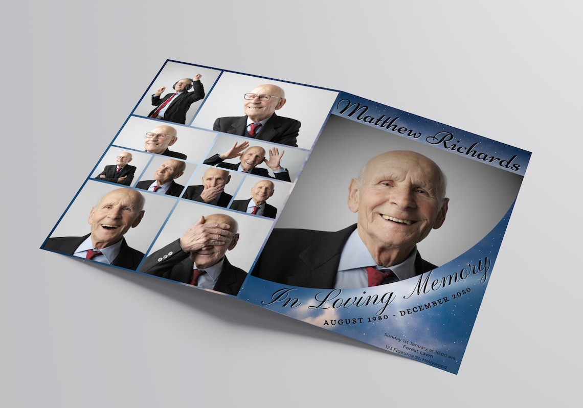 Funeral Program Bi-fold Brochure - Keepsake Obituary Template Design ...