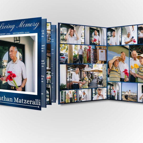 8 Page Funeral Program Bi-Fold Brochure - Obituary Template Design - Self Editable In Canva - Print Size 17" x 11"  / Folds to 8.5" x 11"