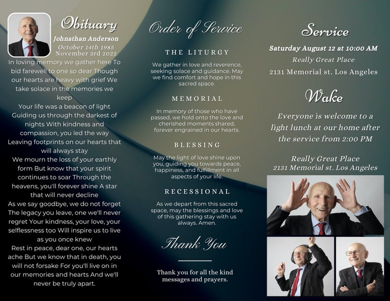 Funeral Trifold Brochure Program Template Abstract Design, Instant