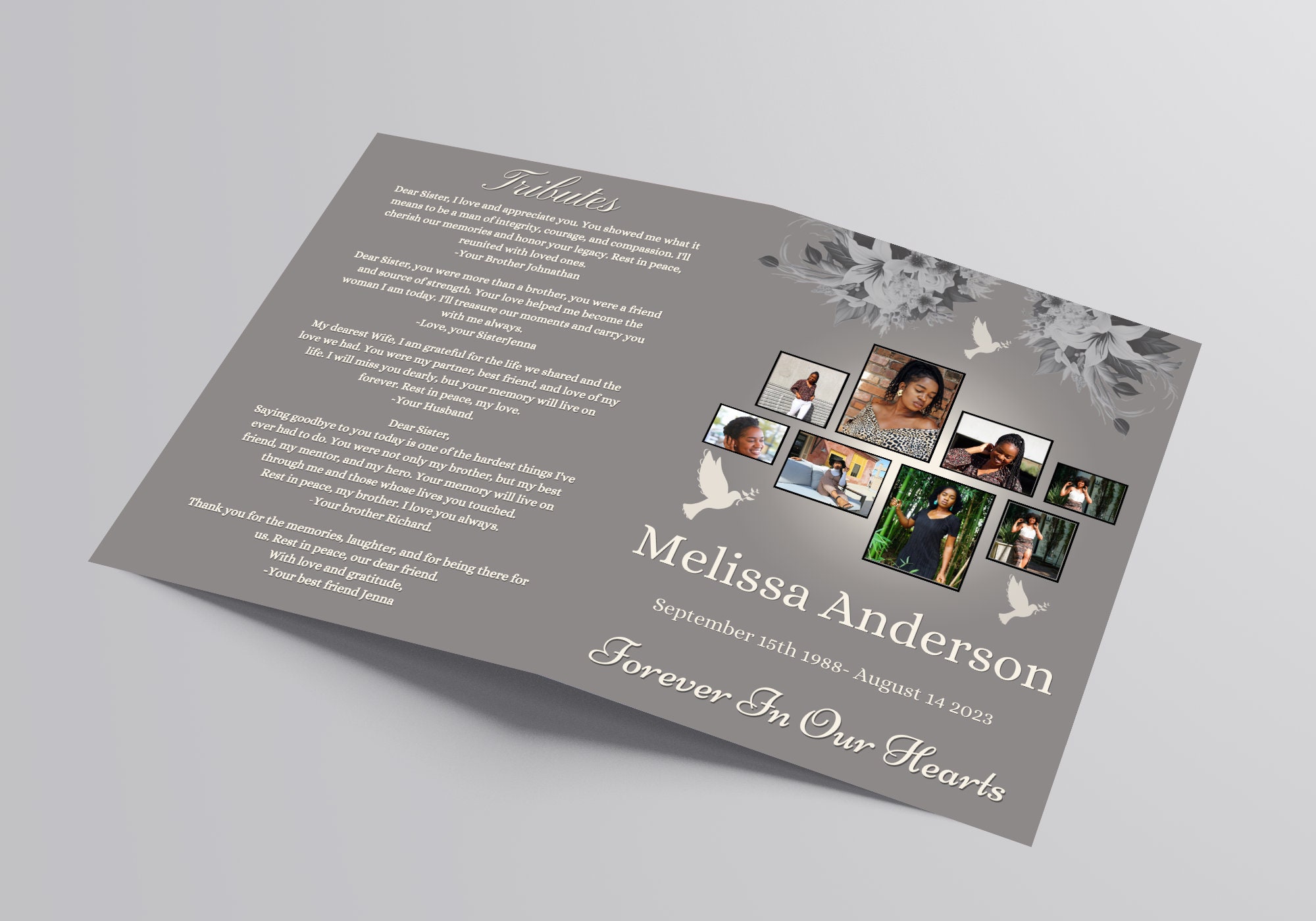 Death Program Customizable Funeral Program Template | 4 Pages | Dove Collage Cover ...