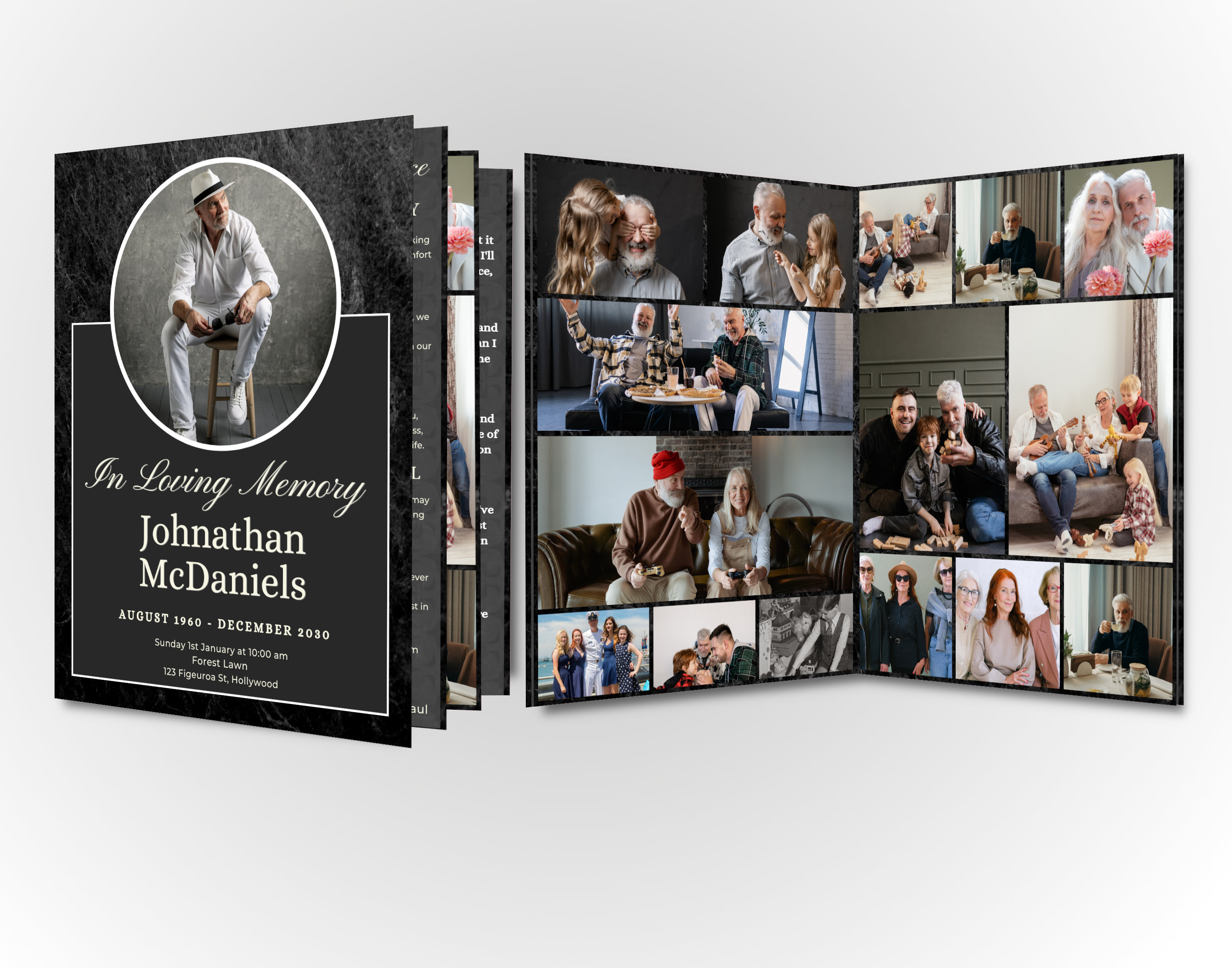 Obituary: 8 page Funeral Brochure Template Editable Canva Funeral