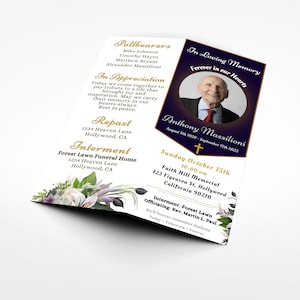 Funeral Obituary Program - Half-fold Brochure - Fully Editable Custom ...