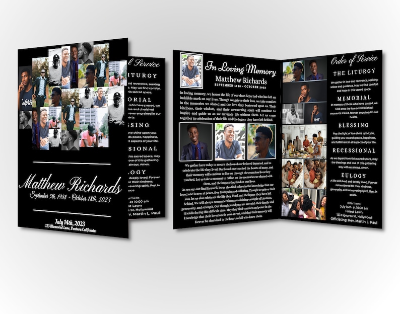 Funeral Program Template Modern Photo Album Collage Fully Self Editable
