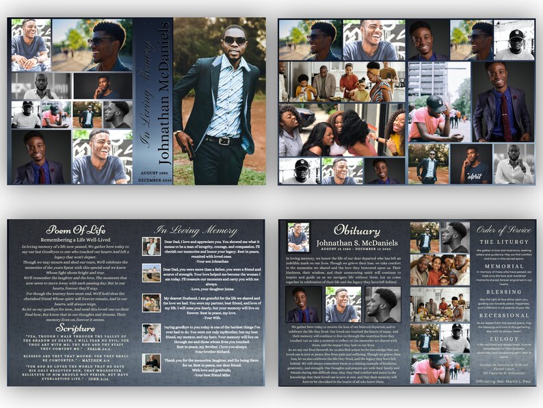 8 Page Funeral Brochure Template for Memorial Services Obituary