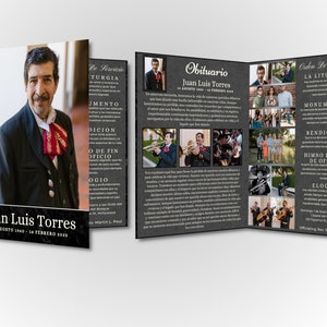 Plantilla de folleto del programa funerario en español -folleto del programa funerario - Autoedición en canva - Tamaño de impresión 17" x 11" / Se pliega a 8,5" x 11"