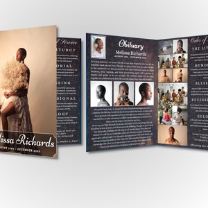 Funeral Program Bi-Fold Brochure - Full Image Obituary Template Design -Self Editable In Canva - Print Size 17&quot; x 11&quot;  / Folds to 8.5&quot; x 11&quot;