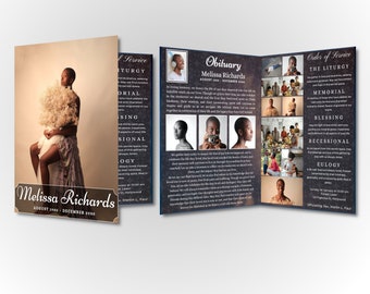 Funeral Program Bi-Fold Brochure - Full Image Obituary Template Design -Self Editable In Canva - Print Size 17" x 11"  / Folds to 8.5" x 11"