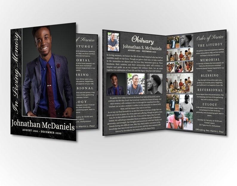 Funeral Program Bifold Brochure Modern Obituary Template Design Self