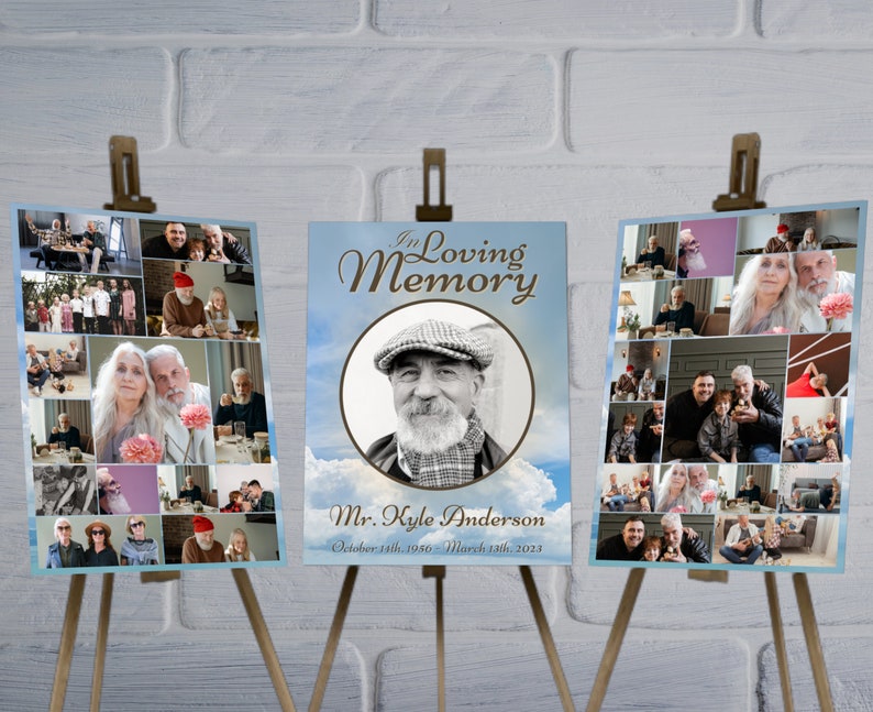 Funeral Picture Collage Poster Template 3 Pages Self Editable in Canva