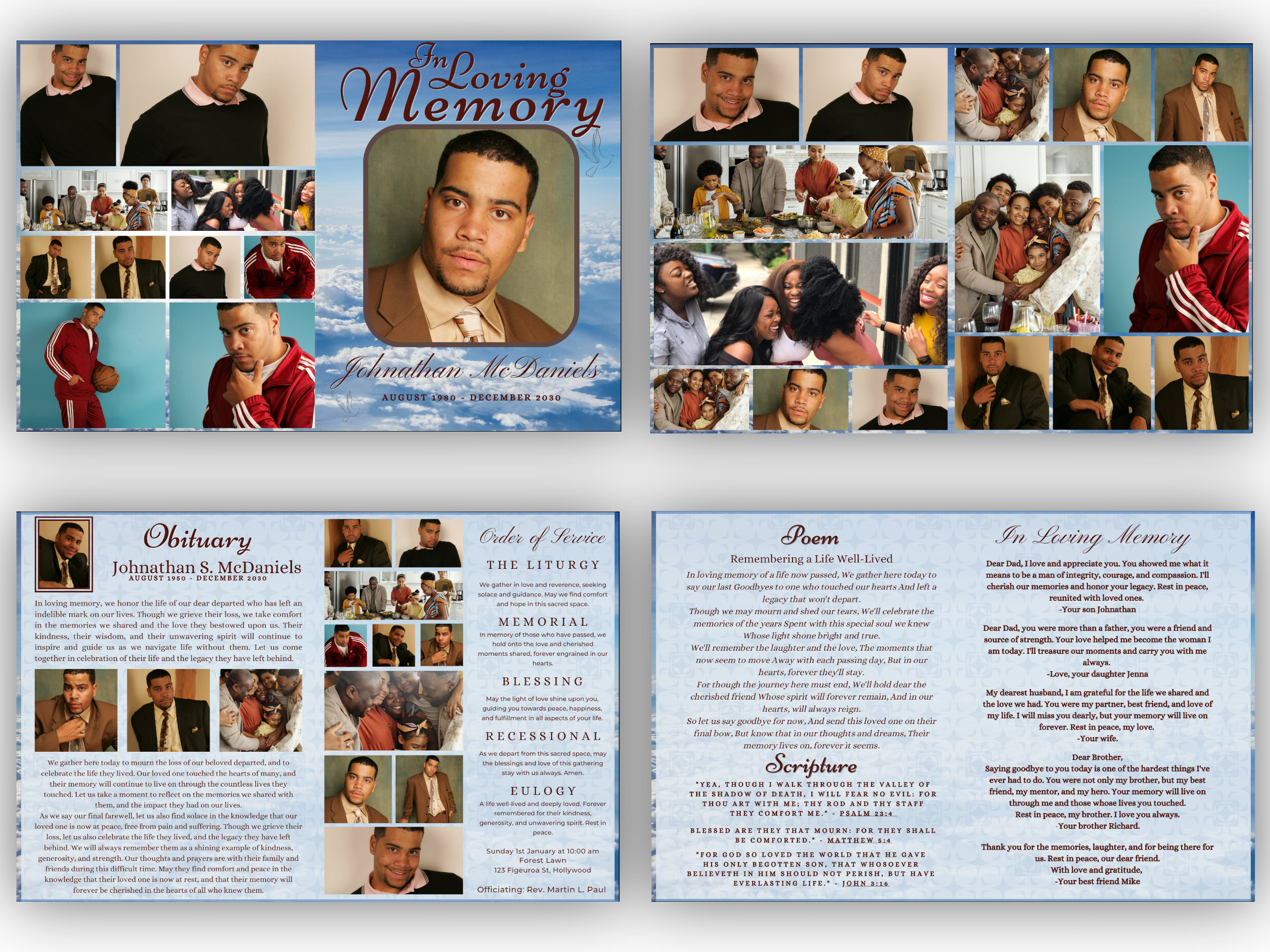 8 Page Funeral Program Pamphlet Obituary Custom Template Design