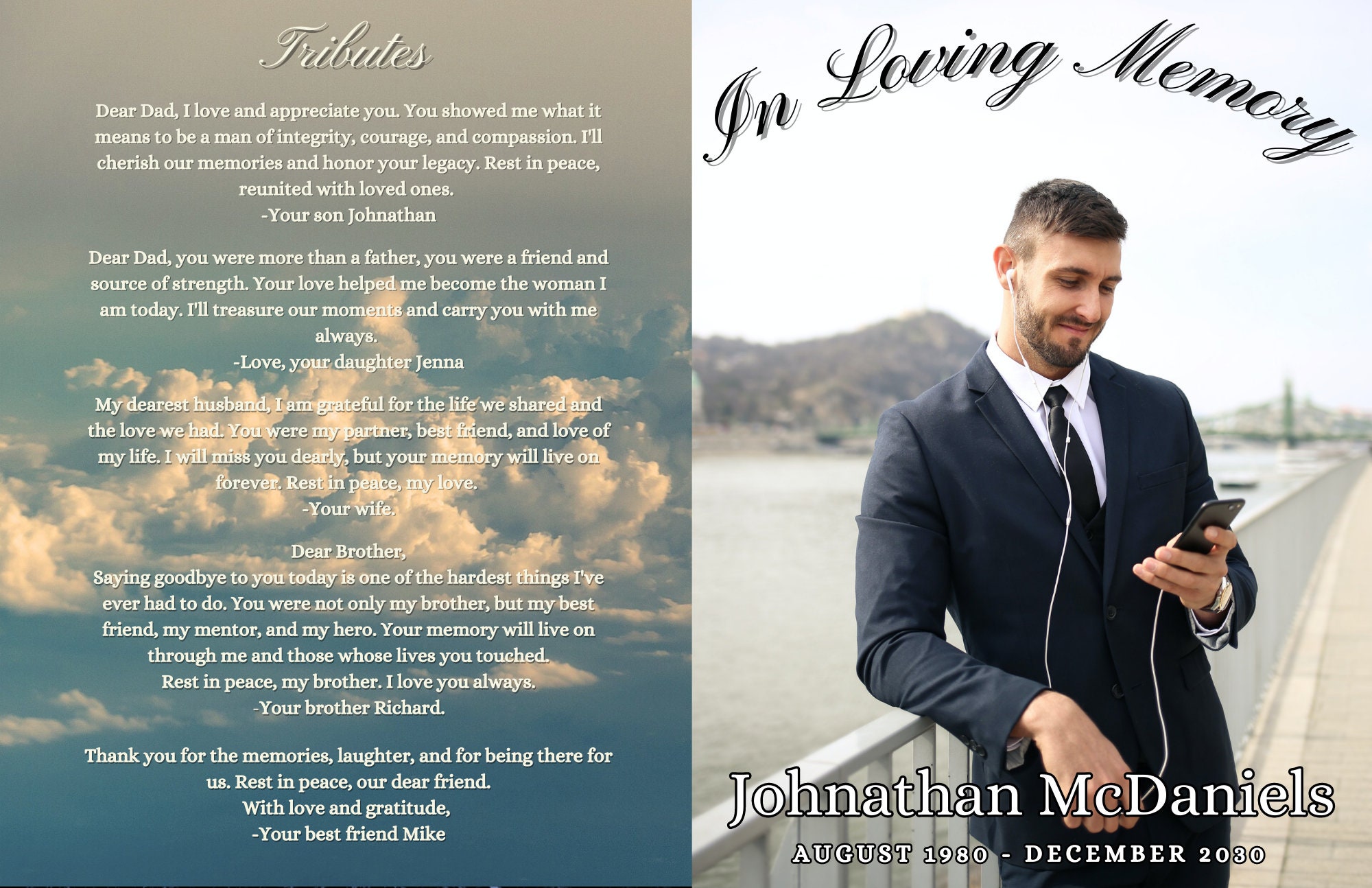 Editable Funeral Service Program Customizable Memorial Brochure Canva ...