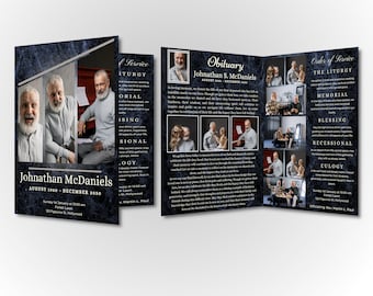 Funeral Brochure Template for Funeral Services - Bi-Fold Obituary  - Self Editable In Canva - Print Size 17" x 11"  / Folds to 8.5" x 11"