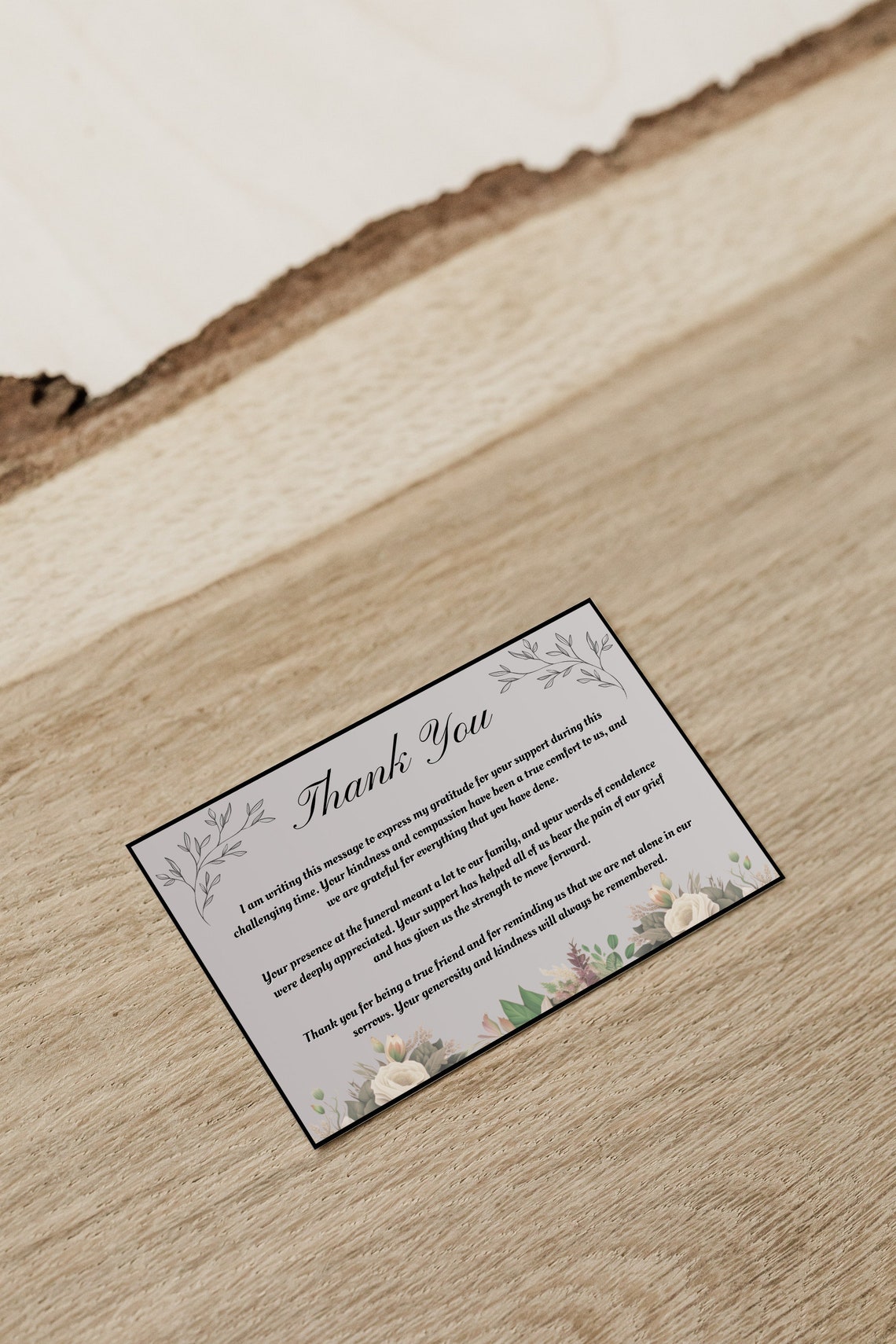 Editable Funeral Thank You Card Template - Printable Sympathy Card ...