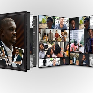 Brochure modèle de programme funéraire de 8 pages | Beau design de nécrologie avec collage de photos - Retouche automatique avec Canva | Téléchargement instantané