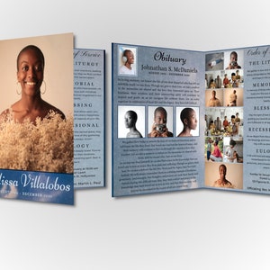 Funeral Program Bi-Fold Brochure - Night Sky Obituary Template Design - Self Editable In Canva - Print Size 17&quot; x 11&quot;  / Folds to 8.5&quot; x 11&quot;