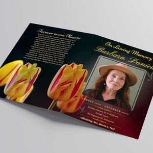 Brochure du programme funéraire, modèle de fleurs - auto-modifiable sur toile - taille d'impression de 17 x 11 po. / plié à 8,5 po. x 11 po.