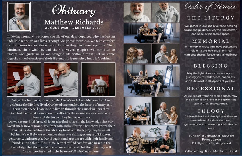 Funeral Program Bifold Brochure Full Image Obituary Template Design