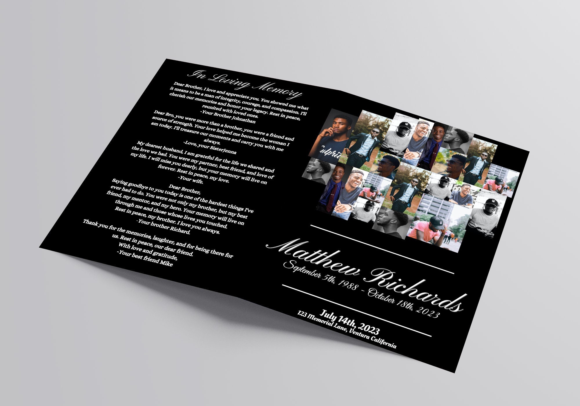 Funeral Program Template Modern Photo Album Collage Fully Self Editable Funeral program template modern photo album collage fully self editable