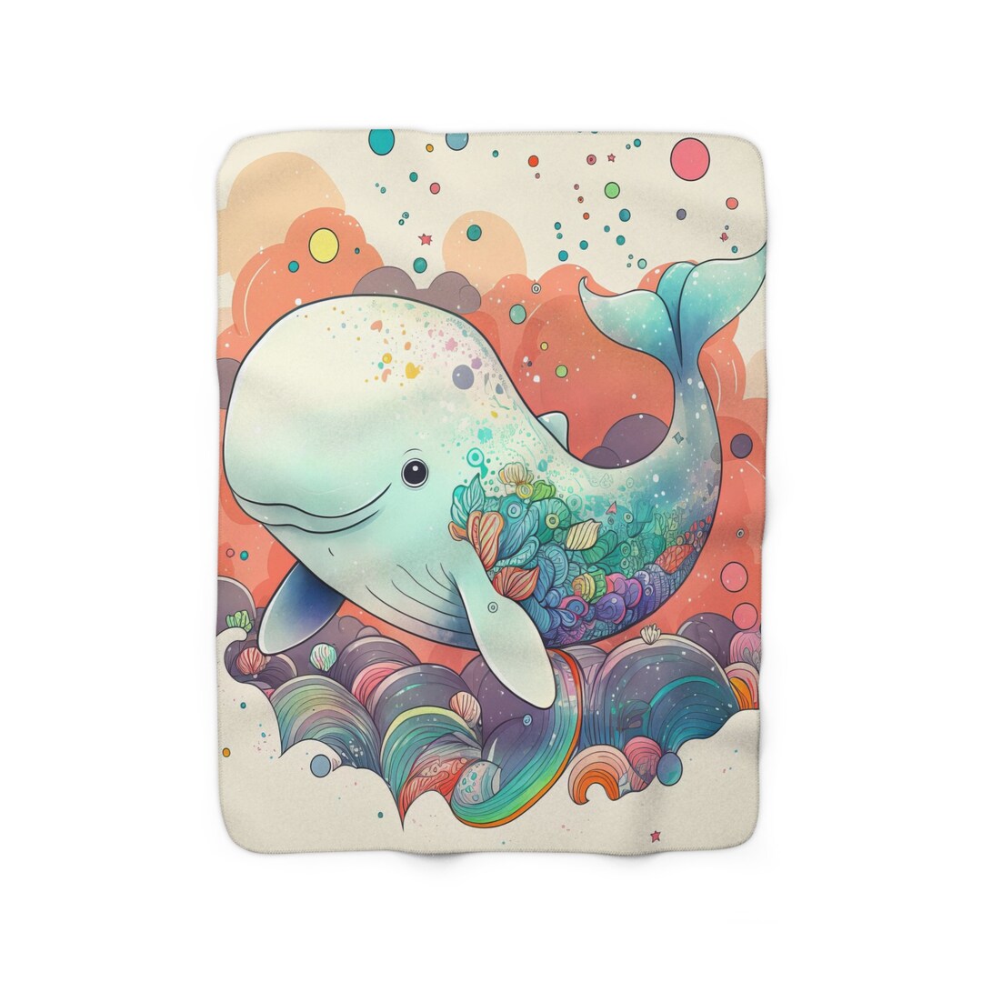 Cute Beluga Whale Blanket Hand Painted Whale Printed Whale Etsy
