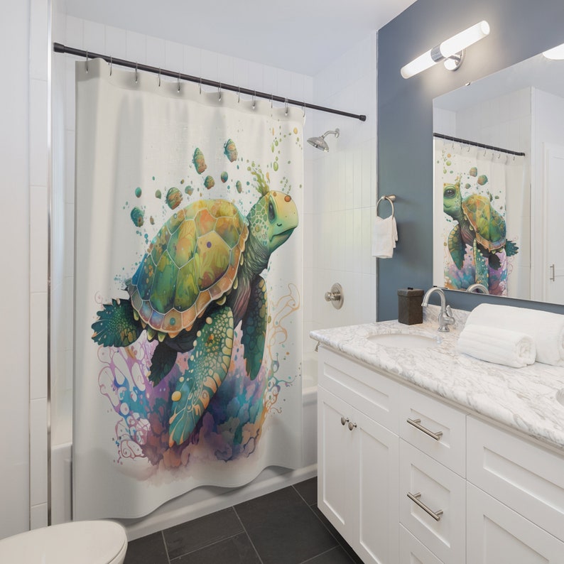 Sea Turtle Curtain Sea Turtle Shower Curtain Sea Turtle Art Etsy