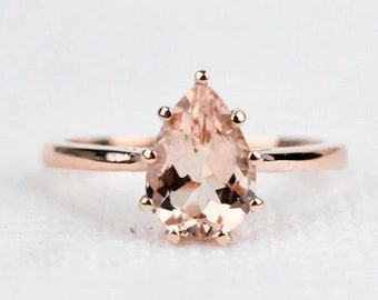 Natural Morganite Engagement Ring, 14K Rose Gold Morganite Wedding Ring, Morganite Women Ring, Morganite Anniversary Ring, Birthstone Ring