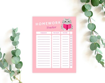 assignment notebook drawing Cute Cat Editable Homework Tracker, Canva Assignment Tracker Template, Homework Checklist, Printable Assignment Planner, Homework Planner
