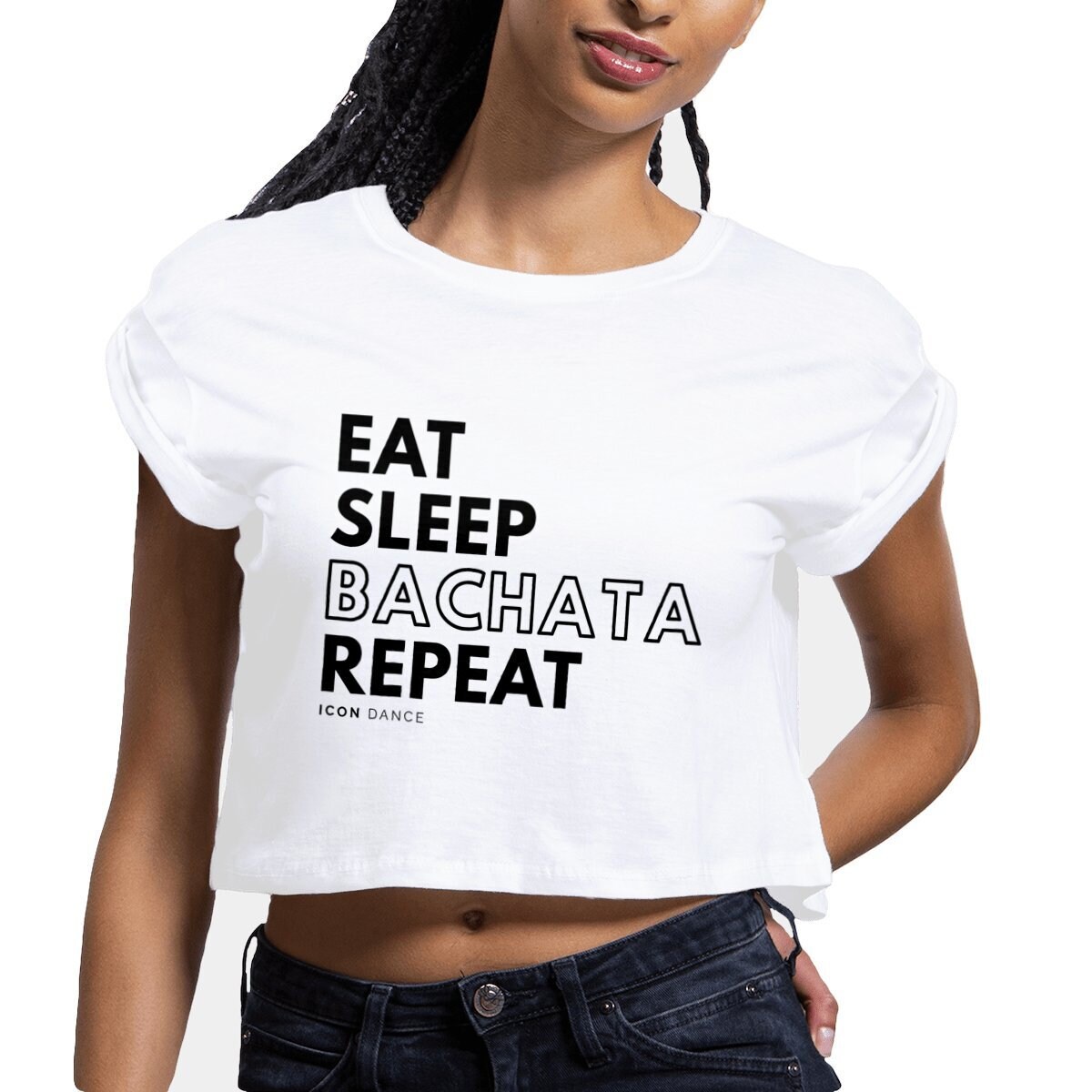 Bachata dance crop top, Damski crop top, Koszulka Bachata, bawełna organiczna, prezent dla niej, Koszulka Latina, Prezent, Eat Sleep Bachata Repeat, crop top