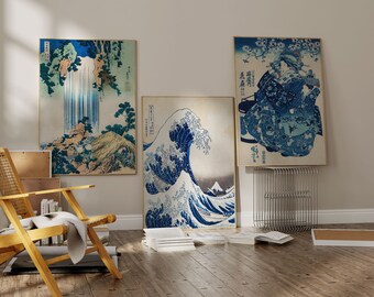 Japanese Prints Set of 3, Gallery Wall Set, Asian Printable Art, Woodblock Prints, Hokusai Prints, Kanagawa Print, Great Wave Print, Ukiyo-e