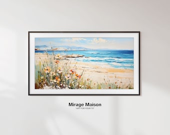 Frame TV Art, Coastal Flower Painting, Spring Samsung Frame TV Art, Rustic Farmhouse, Neutral Floral  Cottage Artwork