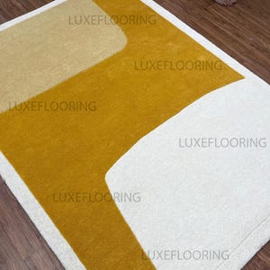 Arches mosterdgeel tapijt – handgetuft 100% wol groot vloertapijt voor thuis, slaapkamer, woonkamer, eetkamer en keuken – 8 x 10, 9 x 12