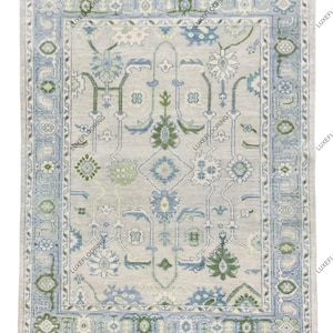 Green Blue Oushak rug Made to Order (In Any Size!!) Geometric Knotted Modern Oushak rug large area/sage/muted oushak rug 5x8 8x10