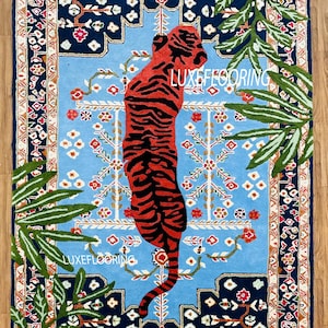 Hand Tufted Bengal Tiger Rug Multi Colored Anthro Bengal Rug Blue Tiger Rug Large Area Rug Hand Tuft Tufted Wool And Silk Rug Bedroom Rug