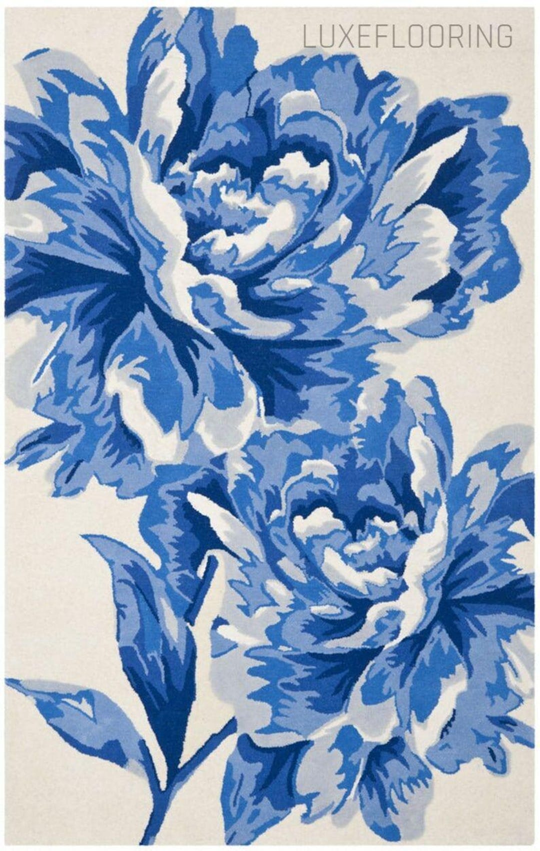 Blue & White WILD BLOOM Floral Hand Tufted Wool Area Carpet/rug for ...