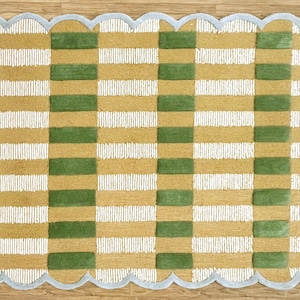 Matilda Goad plaid Green with Light Brown colored hand tufted rug Luxurious Designer Large Area Rug for Bedroom, Living Room, Kids room