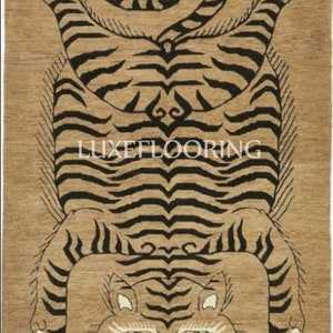 Tibetan Tiger Rug, Brown and Black Woven Wool Area Rug in Different Sizes, Tiger Design Rug, Modern Animal Rugs for Children Room, Bedroom