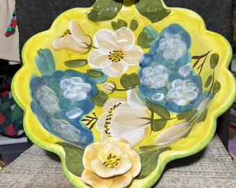 Certified International California Garden Bowl with 3D Flowers 12 inches wide