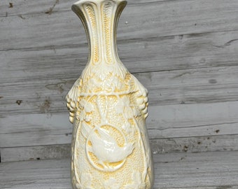 Antique Parian Ware Porcelain Songbird Vase Adorned with Grapes - 8.5"