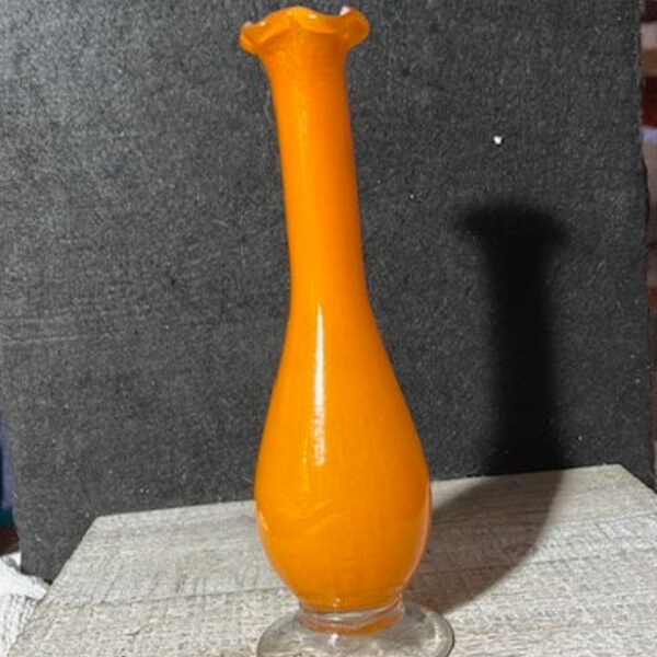 Hand blown Mid-Century Style Orange Color Glass Budvase