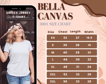 Size Chart for Bella Canvas 3001 Jersey T-shirt l 3001 Size Chart Unisex  Bella Canvas Size Chart