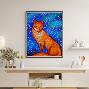 Starry Night Fox Painting l Van Gogh Inspired l AI Generated Art l Fox Print