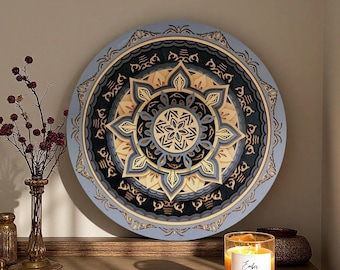 Mandala en bois, décoration murale, mandala de lotus, inspiration zen, cadeau de méditation