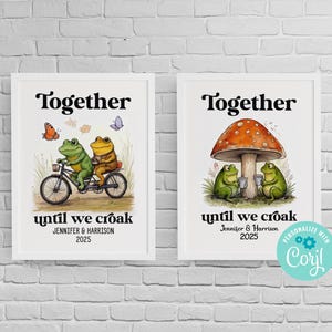 Personalized Couples Printable, Customizable Frog Poster Print Art, Anniversary Engagement Valentines Gift, Retro Aesthetic Wall Decor Corjl