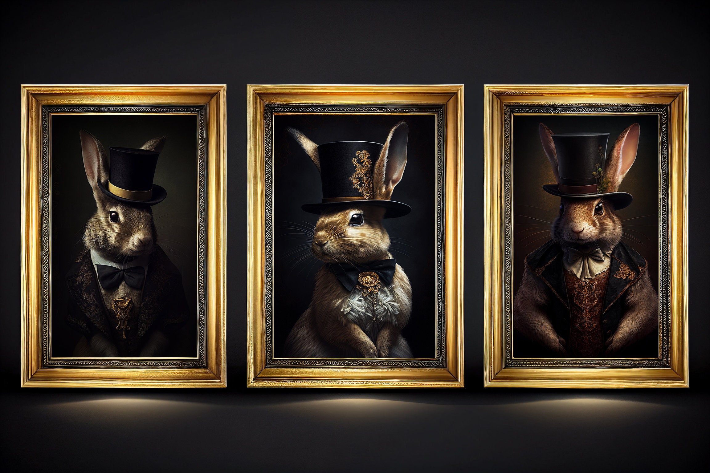 Set of 3 Fancy Dressed Rabbit Portraits, Animal Portrait Digital Files ...